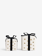 Set of 2 White Light Up Ceramic Presents Ornament - Image 4 of 4