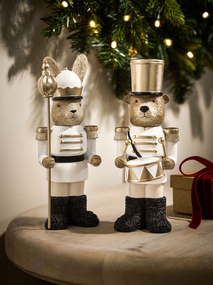 Set of 2 White Rosie and Bertie Nutcracker Christmas Ornaments - Image 1 of 5 Set of 2 White Rosie and Bertie Nutcracker Christmas Ornaments - Image 1 of 5