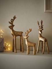 Set of 3 Gold Christmas Stag Ornaments - Image 1 of 5