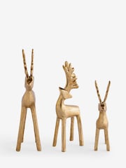 Set of 3 Gold Christmas Stag Ornaments - Image 3 of 5