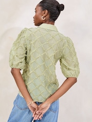 Lipsy Green 3D Fabric Puff Sleeve Shirt - Image 2 of 4