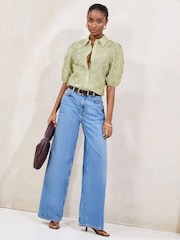 Lipsy Green 3D Fabric Puff Sleeve Shirt - Image 3 of 4