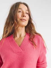 JD Williams Pink V-Neck Curved Hem Jumper - Image 2 of 4
