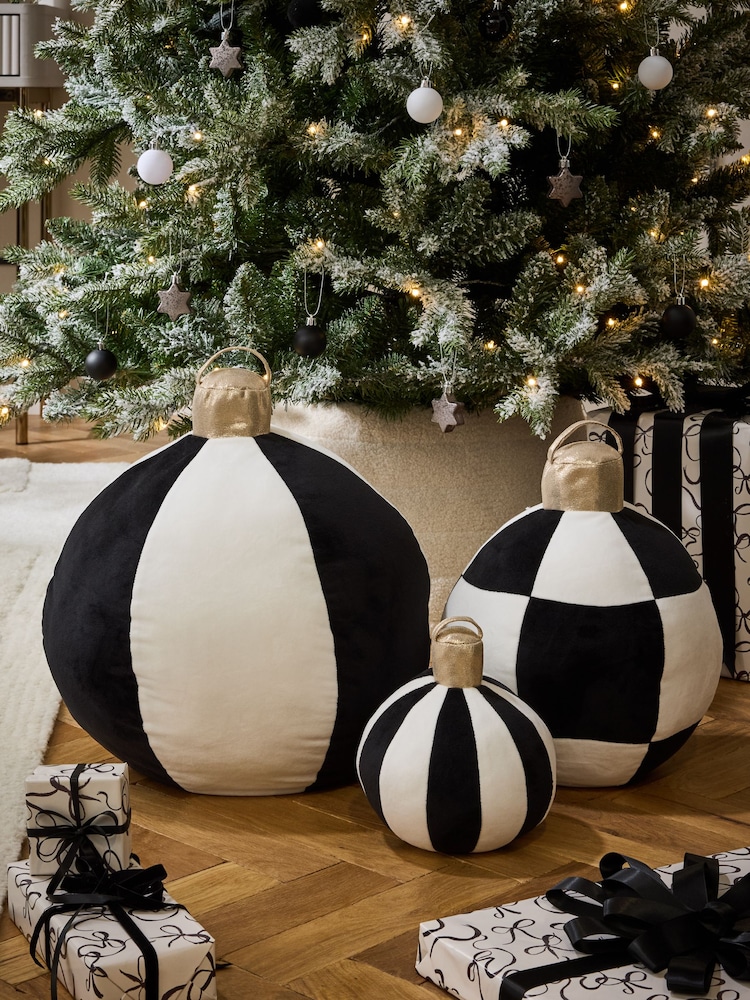 Black/White Plush Bauble Christmas Ornament - Image 1 of 5 Black/White Plush Bauble Christmas Ornament - Image 1 of 5
