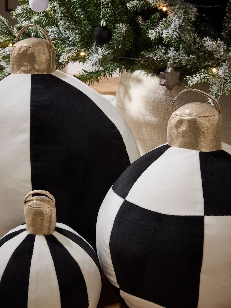 Black/White Plush Bauble Christmas Ornament - Image 2 of 5 Black/White Plush Bauble Christmas Ornament - Image 2 of 5