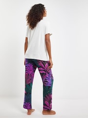 JD Williams White Floral Print Graphic T-Shirt Pyjamas Set - Image 2 of 4