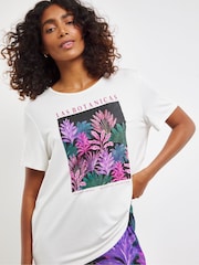 JD Williams White Floral Print Graphic T-Shirt Pyjamas Set - Image 3 of 4