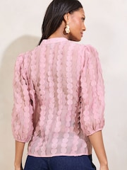 Lipsy Pink 3D Fabric Grandad Collar Short Sleeve Shirt - Image 4 of 4