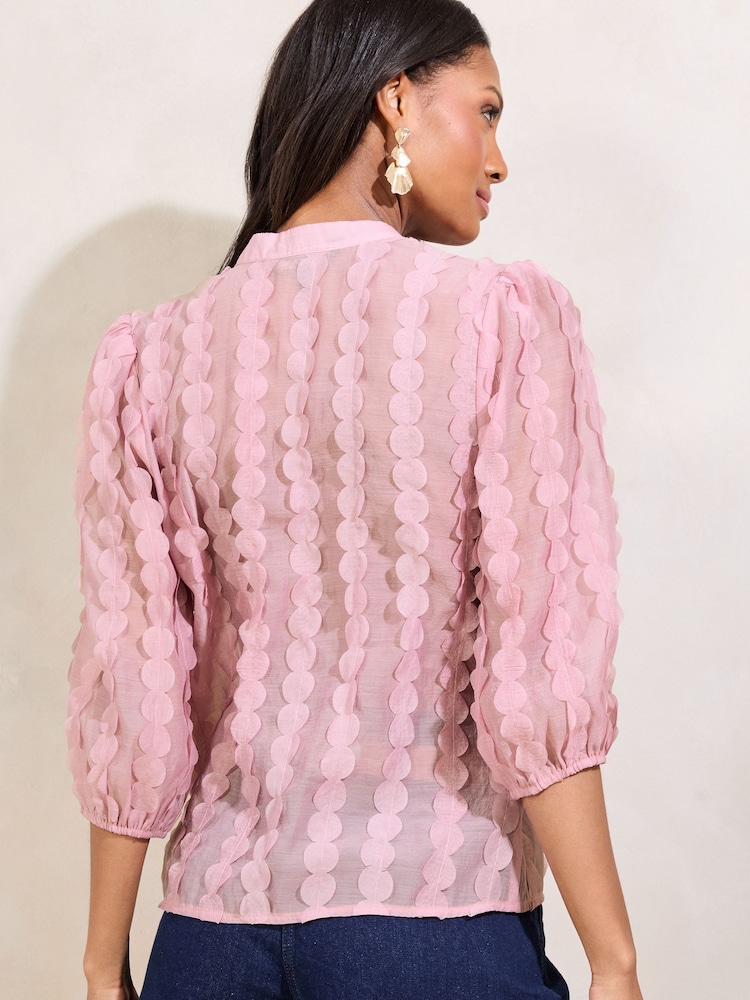 Lipsy Pink 3D Fabric Grandad Collar Short Sleeve Shirt - Image 4 of 4