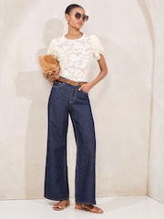 Lipsy Cream Burnout Tulip Sleeve Top - Image 4 of 5