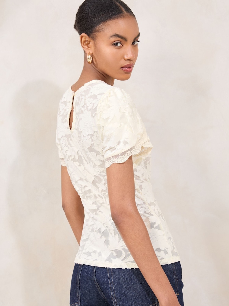 Lipsy Cream Burnout Tulip Sleeve Top - Image 5 of 5