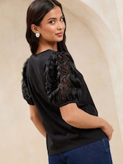 Lipsy Black 3D Fabric Puff Sleeve T-Shirt - Image 2 of 4