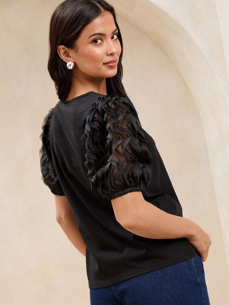 Lipsy Black 3D Fabric Puff Sleeve T-Shirt - Image 2 of 4