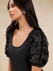 Lipsy Black 3D Fabric Puff Sleeve T-Shirt - Image 4 of 4