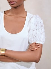 Lipsy White 3D Fabric Puff Sleeve T-Shirt - Image 2 of 4