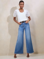 Lipsy White 3D Fabric Puff Sleeve T-Shirt - Image 3 of 4