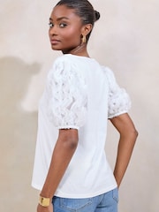 Lipsy White 3D Fabric Puff Sleeve T-Shirt - Image 4 of 4