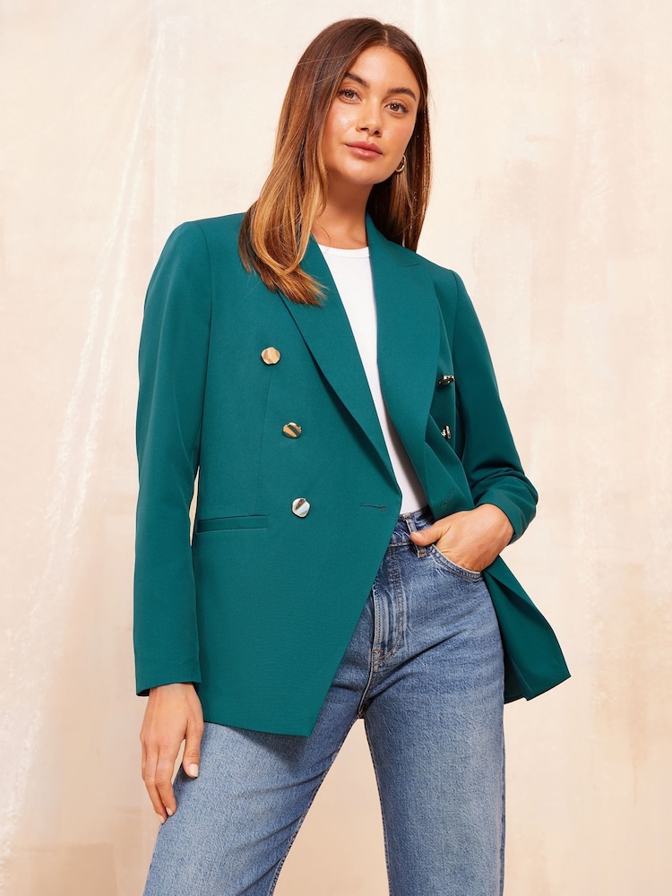 Friends Like These Green Military Gold Button Tailored Fitted Blazer - Image 1 of 4