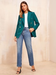 Friends Like These Green Military Gold Button Tailored Fitted Blazer - Image 3 of 4