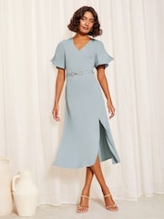 Friends Like These Blue Short Tulip Sleeve Ruched Body Midi Dress - Image 1 of 4