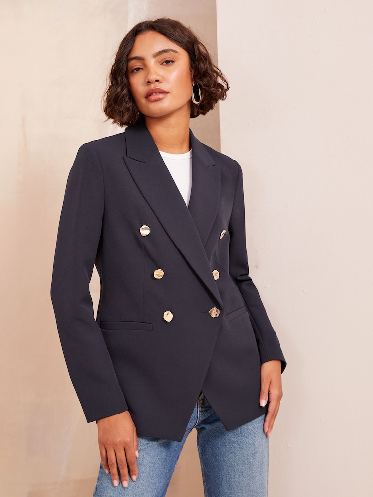Friends Like These Blue Military Gold Button Tailored Fitted Blazer - Image 1 of 4