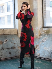 Star by Julien MacDonald Red Oriental Floral Dress - Image 2 of 6