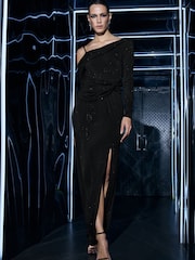 Star by Julien MacDonald Black Diamante One Shoulder Maxi Dress - Image 1 of 6