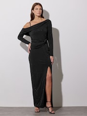Star by Julien MacDonald Black Diamante One Shoulder Maxi Dress - Image 5 of 6