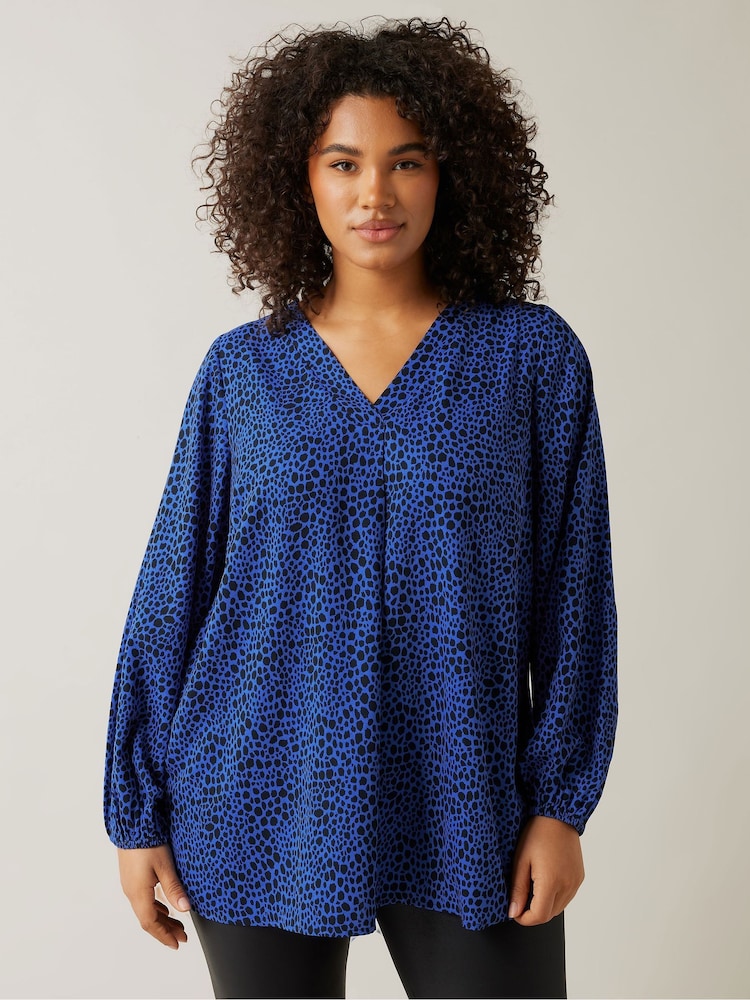 Evans Curve Cobalt Blue Spot Print Blouses - Image 1 of 5