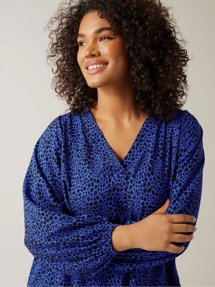 Evans Curve Cobalt Blue Spot Print Blouses - Image 4 of 5
