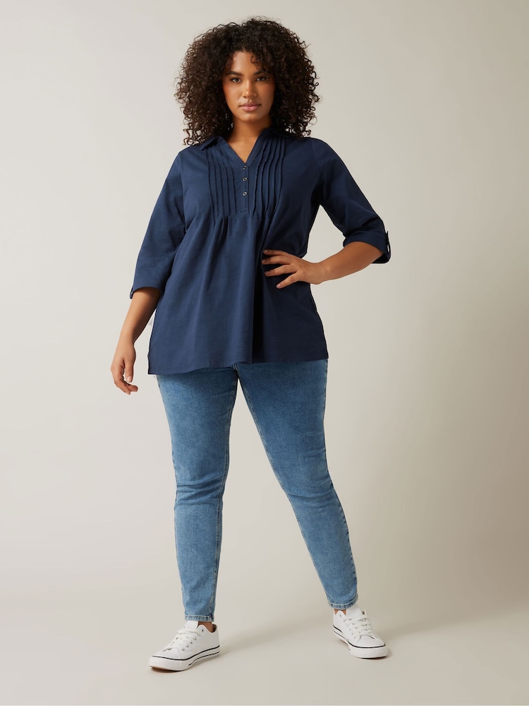 Evans Pintuck Slub Henley 100% Cotton Top - Image 2 of 5