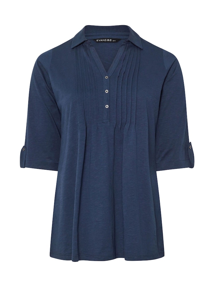 Evans Pintuck Slub Henley 100% Cotton Top - Image 5 of 5