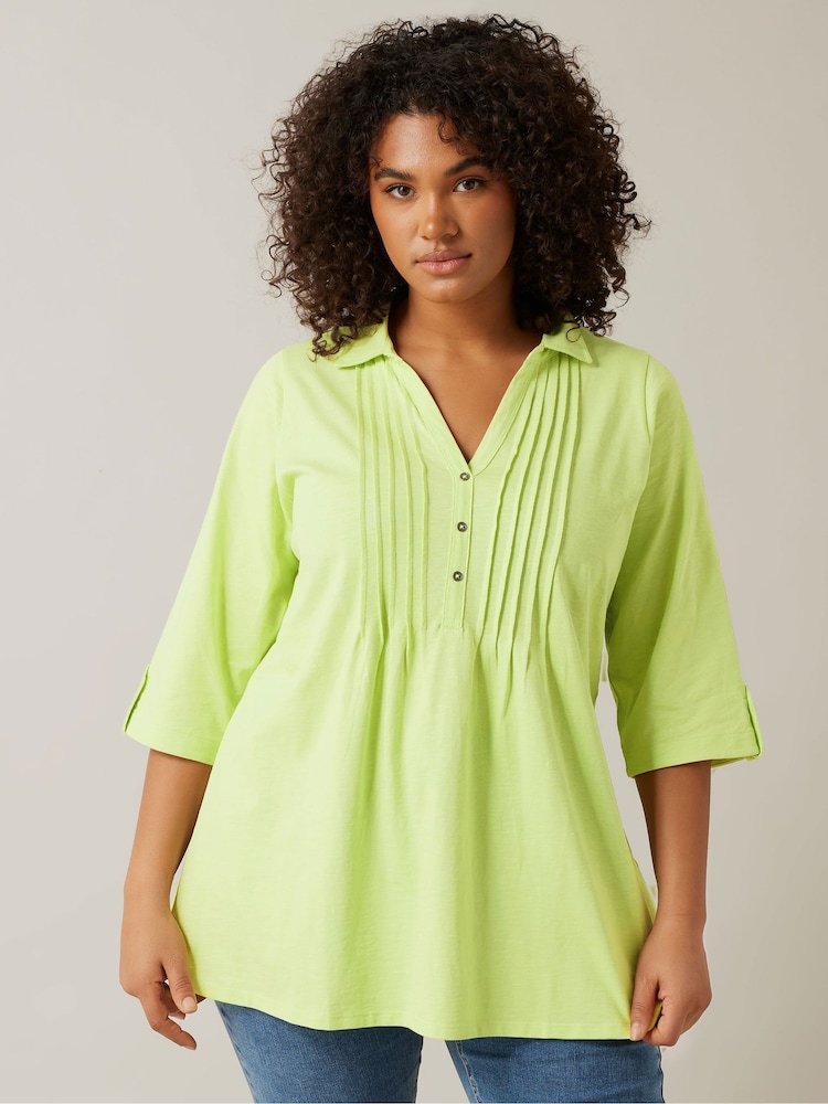 Evans Green Pintuck Slub Henley 100% Cotton Top - Image 1 of 5