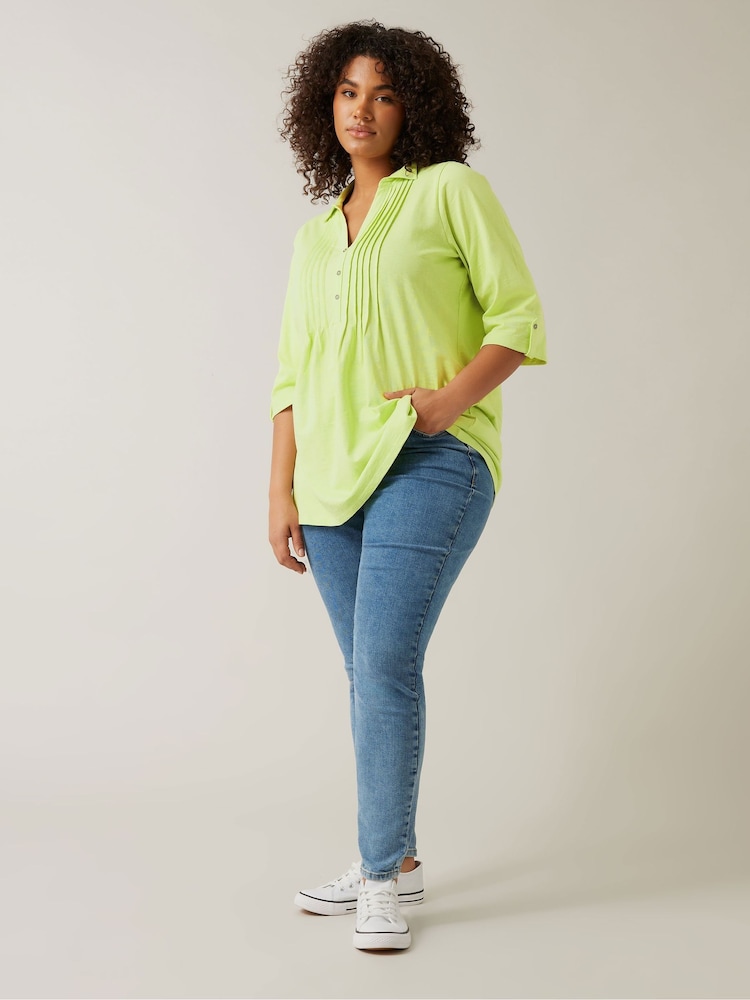 Evans Green Pintuck Slub Henley 100% Cotton Top - Image 2 of 5