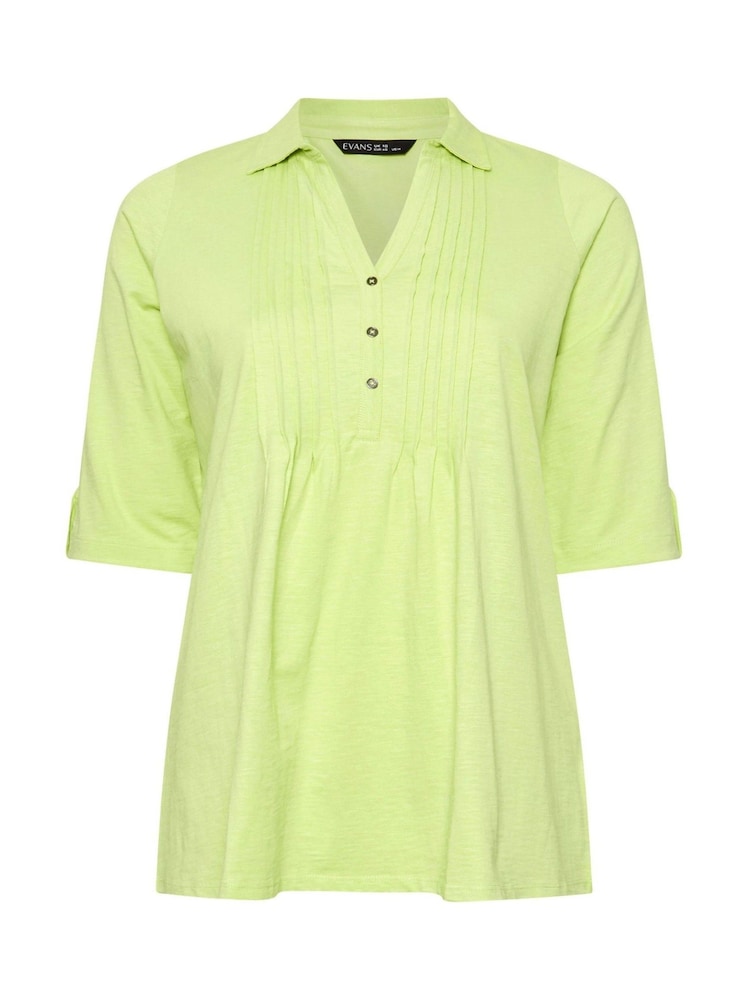 Evans Green Pintuck Slub Henley 100% Cotton Top - Image 5 of 5