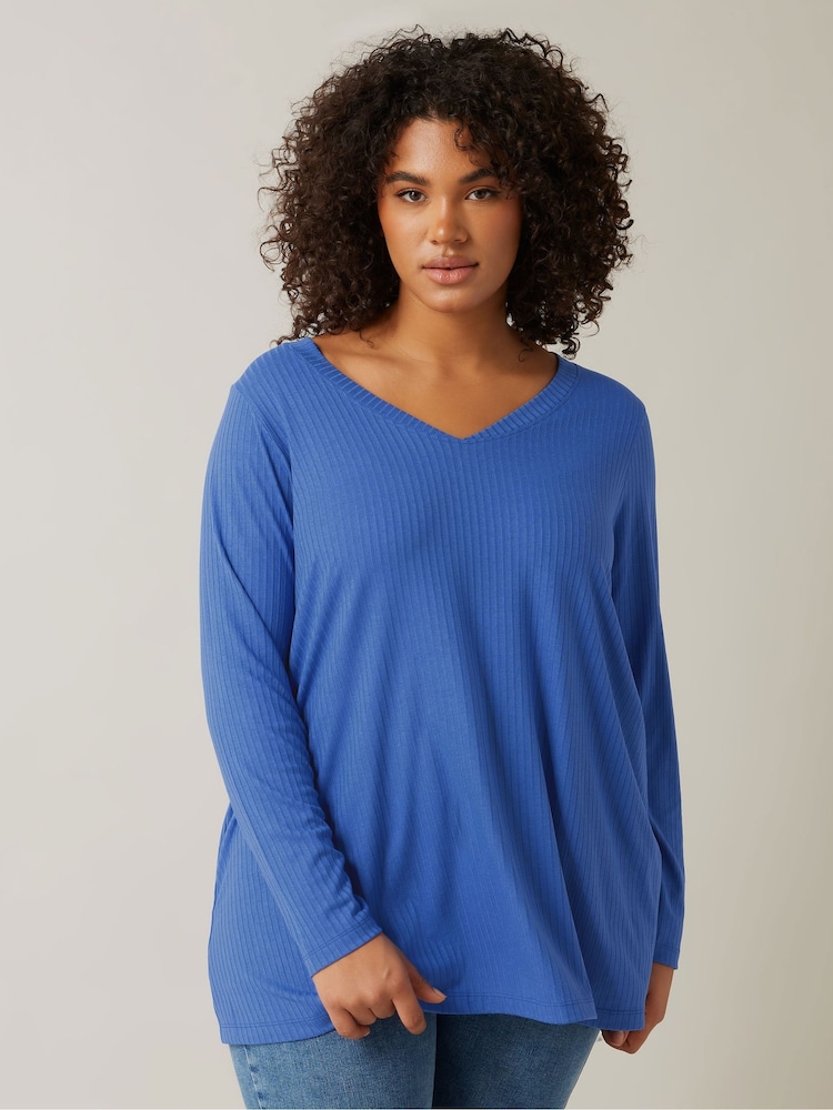 Evans Blue Long Sleeve Modal Rich Ribbed T-Shirt - Image 1 of 5