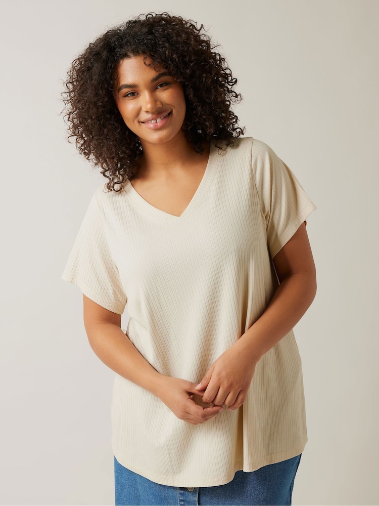 Evans Natural Short Sleeve Modal Rich Ribbed T-Shirt - Image 1 of 1