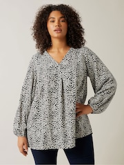 Evans Black/ White Pleated Swing Blouses - Image 1 of 5