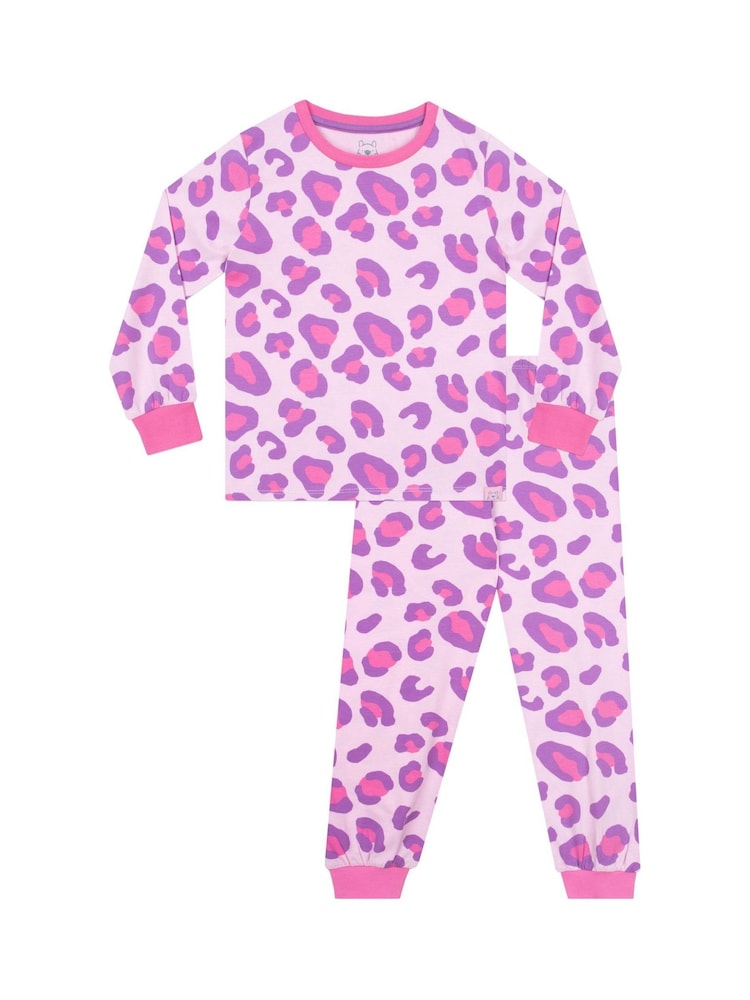 Harry Bear Pink Leopard Print Long Sleeve Pyjamas - Image 1 of 5 Harry Bear Pink Leopard Print Long Sleeve Pyjamas - Image 1 of 5