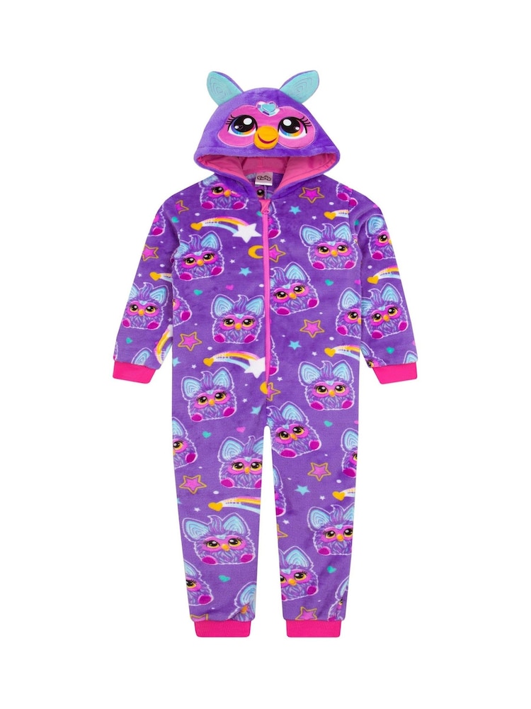 Character Purple Furby Fleece Hooded All-In-One - Image 1 of 11