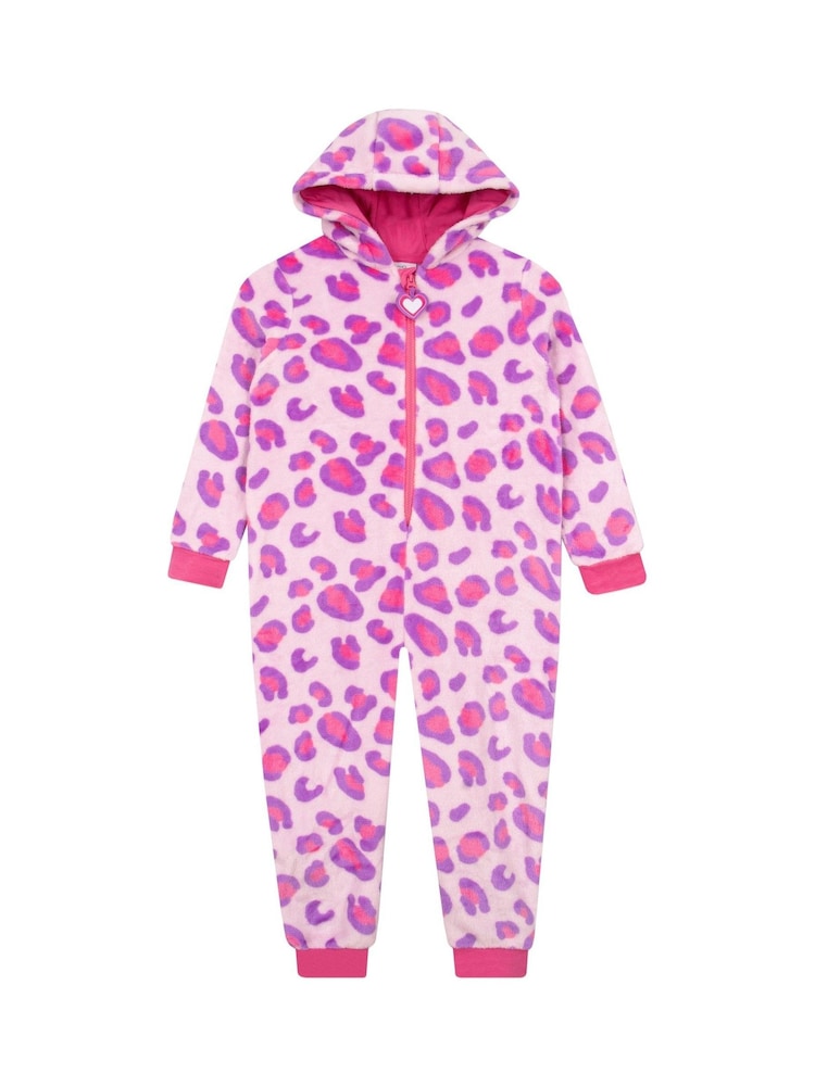 Harry Bear Pink Leopard Print All In One Fleece - Image 1 of 8