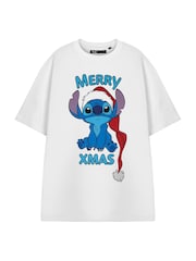 Vanilla Underground White Womens Disney Lilo & Stitch Christmas 100% Cotton T-Shirt - Image 2 of 6