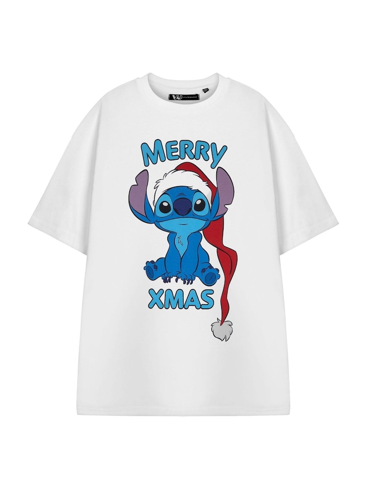 Vanilla Underground White Womens Disney Lilo & Stitch Christmas 100% Cotton T-Shirt - Image 2 of 6