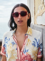 Multicoloured Floral Print Short Sleeve Button Down Resort Shirt With Linen - Image 5 of 9