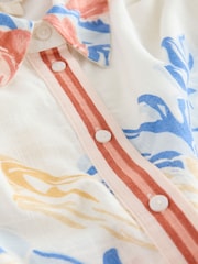 Multicoloured Floral Print Short Sleeve Button Down Resort Shirt With Linen - Image 6 of 9