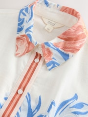 Multicoloured Floral Print Short Sleeve Button Down Resort Shirt With Linen - Image 8 of 9