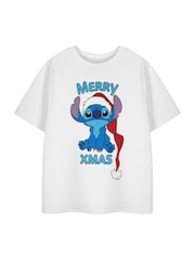 Vanilla Underground White Girls Disney Lilo & Stitch Christmas 100% Cotton T-Shirt - Image 1 of 6