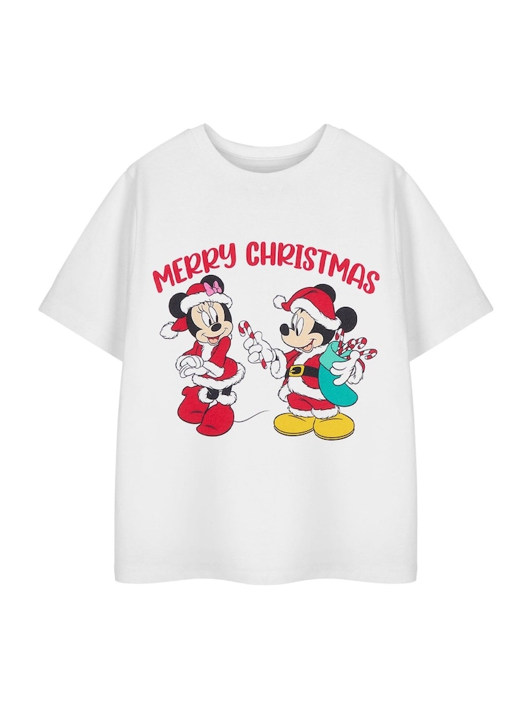 Vanilla Underground White Girls Disney Mickey & Minnie Mouse Christmas 100% Cotton T-Shirt - Image 1 of 6