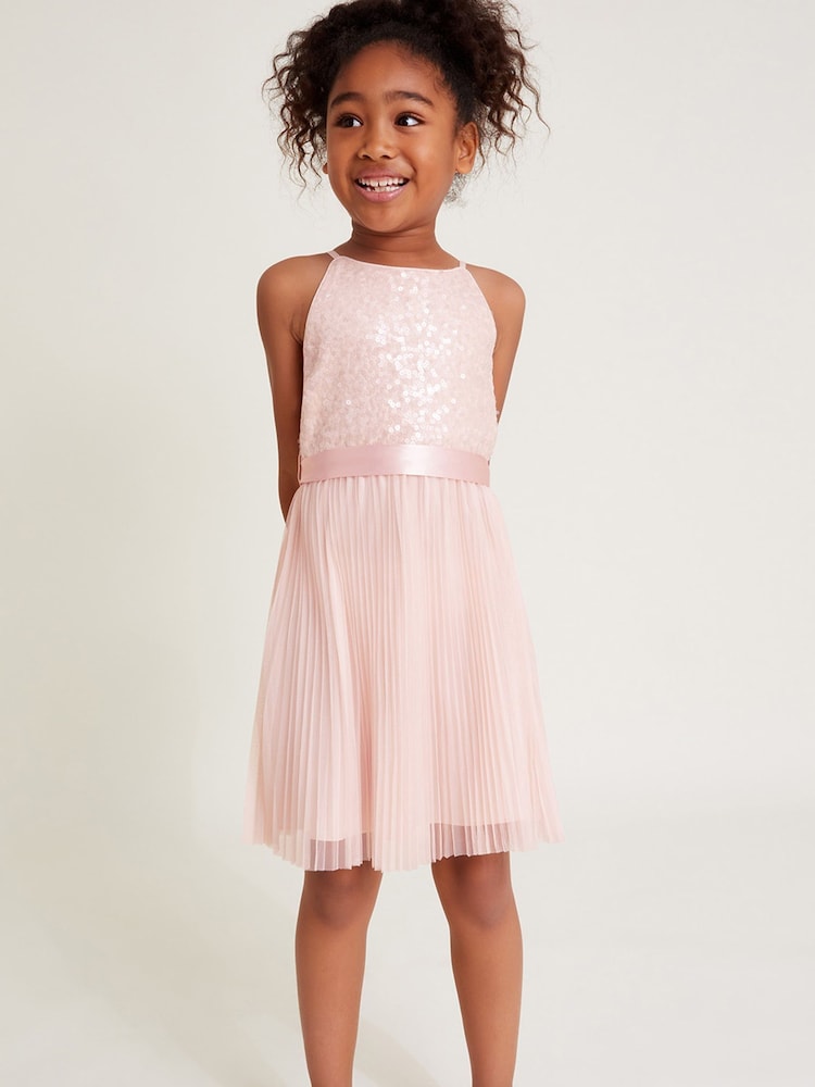Monsoon Pink Keita Embellished Plisse Dress - Image 1 of 4