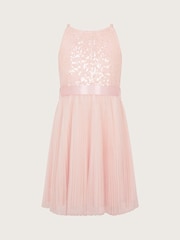 Monsoon Pink Keita Embellished Plisse Dress - Image 2 of 4